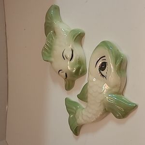 Vintage 1960's ceramic Kissing Fish wall plaques